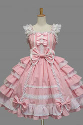BXOXO Lace Square Neck Cap Sleeve Knee Length Ruffled Bowknot Sweet Lolita Dress